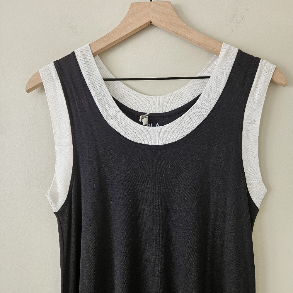 Planet by Lauren G Black & White Pima Cotton Asymmetrical Lagenlook Maxi Dress - Picture 4 of 15